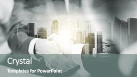  Presentation with partnership - Audience pleasing slide deck consisting of business cooperation partnership and people concept - two businessmen shaking hands at office over city buildings and double exposure effect backdrop and a gray colored foreground