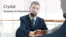  Presentation with negotiation - Theme having business corporation handshaking with new background and a white colored foreground