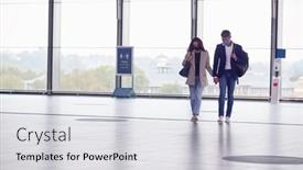  Presentation with face masks - Colorful PPT theme enhanced with business-couple-at-railway-station backdrop and a light gray colored foreground