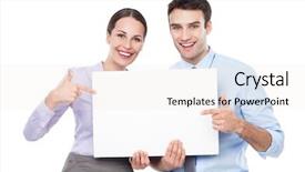  Presentation with usps business - Audience pleasing presentation theme consisting of business couple holding a placard backdrop and a sky blue colored foreground