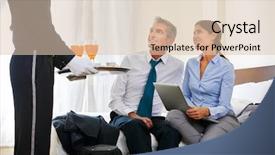  Presentation with hotel business - Colorful presentation enhanced with business couple in a hotel backdrop and a  colored foreground