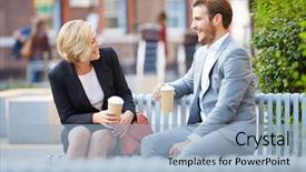  Presentation with coffee - Audience pleasing slide deck consisting of business couple on park bench backdrop and a light blue colored foreground