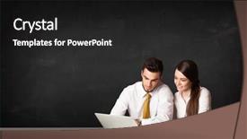  Presentation with black business - PPT theme enhanced with business couple sitting at black table with a laptop on black background background and a black colored foreground