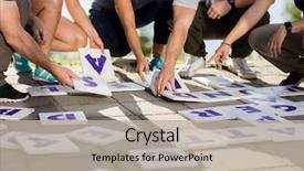  Presentation with solving - Slides enhanced with business coworker solving crossword puzzle background and a mint green colored foreground