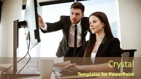  Presentation with managers - Slides having business-crisis-concept-young-businesswoman background and a tawny brown colored foreground