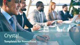  Presentation with business culture - PPT layouts consisting of business culture - row of co-workers listening background and a ocean colored foreground