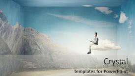  Presentation with cloud - Colorful slide set enhanced with business culture - young man in casual sitting backdrop and a light gray colored foreground