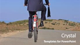  Presentation with bike - Slides having business cycle - businessman riding a bike outdoors background and a  colored foreground