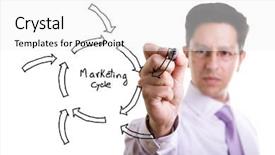  Presentation with diagram - Audience pleasing presentation theme consisting of business cycle - businessmen drawing a marketing diagram backdrop and a white colored foreground