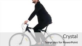  Presentation with stationary bicycle generators - Presentation theme featuring business cycle - handsome businessman riding bicycle background and a light gray colored foreground