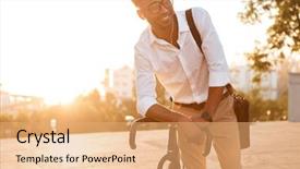  Presentation with music business - Cool new presentation theme with business cycle - picture of handsome young african backdrop and a coral colored foreground