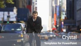  Presentation with bicycle - Cool new slide deck with business cycle - portrait of young businessman riding backdrop and a gray colored foreground