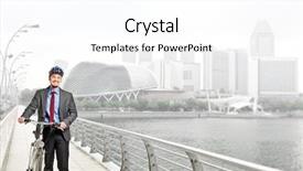  Presentation with bike engine oil - Slide deck consisting of business cycle - smiling caucasian businessman with his background and a  colored foreground