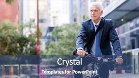  Presentation with bicycle - Amazing presentation design having business cycle - successful businessman riding bicycle backdrop and a ocean colored foreground