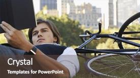  Presentation with bicycle - Colorful slide deck enhanced with business cycle - young businessman lying down backdrop and a tawny brown colored foreground