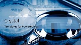  Presentation with spreadsheet data and business charts - Beautiful presentation theme featuring business data analyzing with magnifying backdrop and a light blue colored foreground