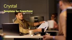  Presentation with software - Cool new presentation with business deadline and software development concept - coworkers with user interface mockup working late at night office and talking backdrop and a tawny brown colored foreground