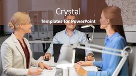  Presentation with coworkers - Amazing presentation having business deadline and technology concept - coworkers with laptop computer and papers working late at night office backdrop and a tawny brown colored foreground