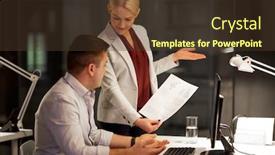  Presentation with coworkers - Audience pleasing theme consisting of business deadline and technology concept - coworkers with papers working late at night office backdrop and a tawny brown colored foreground