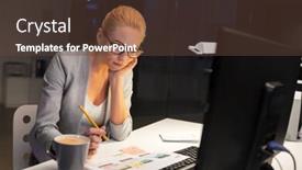  Presentation with developer - Audience pleasing slide set consisting of business deadline and technology concept - designer or developer with computer working on user interface at night office backdrop and a tawny brown colored foreground