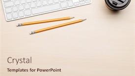  Presentation with cup coffee - PPT theme having business-desk-with-computer-keyboard and a lemonade colored foreground