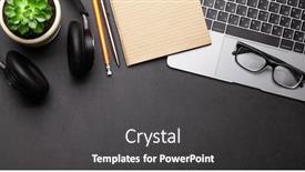  Presentation with business office desk - PPT layouts having business-desk-workplace-and-office background and a dark gray colored foreground