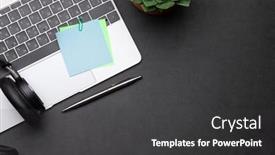  Presentation with business office desk - Slide set having business-desk-workplace-and-office background and a dark gray colored foreground