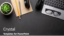  Presentation with business office desk - Audience pleasing presentation theme consisting of business-desk-workplace-and-office backdrop and a dark gray colored foreground