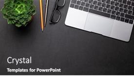  Presentation with business office desk - Slide set with business-desk-workplace-and-office background and a dark gray colored foreground