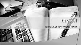  Presentation with business calculator - Beautiful presentation featuring business desktop business diary calculator and pen backdrop and a light gray colored foreground