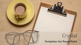  Presentation with desktop - Cool new slide deck with business-desktop-concept-clipboard backdrop and a soft green colored foreground