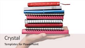  Presentation with tan book stack stacks of books - Audience pleasing slides consisting of business diary - stack of books in hand backdrop and a  colored foreground