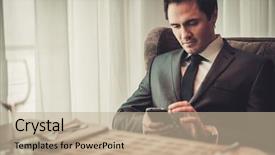  Presentation with smart - Slide deck featuring business dinner - confident young man using smart background and a  colored foreground