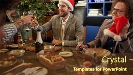  Presentation with christmas dinner - Colorful presentation design enhanced with business-dinner-at-christmas-men backdrop and a tawny brown colored foreground