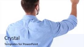  Presentation with young business man - Colorful presentation design enhanced with business direction - back view of caucasian young backdrop and a light blue colored foreground