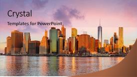  Presentation with gentle - Colorful slide set enhanced with business district at the early backdrop and a soft green colored foreground