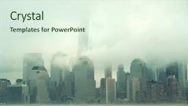  Presentation with new york city subway station - Cool new slide set with business district in a foggy backdrop and a sky blue colored foreground