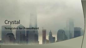  Presentation with new york city - Slide deck having business district in a foggy background and a light gray colored foreground