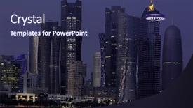  Presentation with blue business - Amazing slide set having business district of doha qatar backdrop and a ocean colored foreground