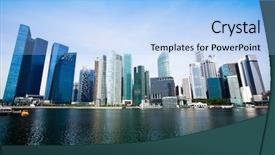  Presentation with tall - Presentation theme consisting of business district of the city background and a light blue colored foreground