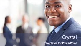  Presentation with portrait happy family smiling - Colorful presentation enhanced with business diversity - portrait of happy african businessman backdrop and a ocean colored foreground