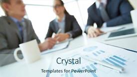  Presentation with employees - PPT theme featuring business document on background background and a sky blue colored foreground