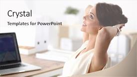  Presentation with thinking - PPT theme having business dream - thinking office worker day dreaming background and a sky blue colored foreground