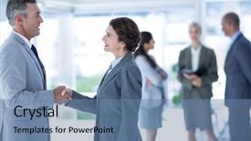  Presentation with business partner - Slide set enhanced with business dress - businessman meeting her partner background and a teal colored foreground