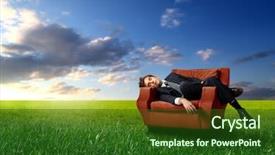  Presentation with ecology - Cool new theme with business ecology - businessman laying on an armchair backdrop and a forest green colored foreground