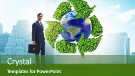  Presentation with business ecosystem - PPT theme consisting of business ecosystem - businessman in recycling ecological concept background and a forest green colored foreground