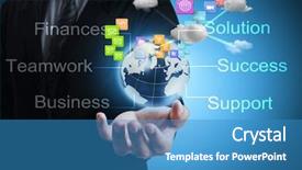  Presentation with cutout paper people standing around globe holding hands - Presentation theme enhanced with business ecosystem - holding a glowing earth globe background and a teal colored foreground