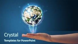  Presentation with hand holding earth - Presentation theme featuring business ecosystem - young woman holding in her background and a ocean colored foreground