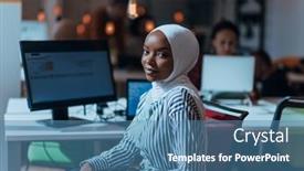  Presentation with business office desk - Slide set consisting of business-education-and-office-concept background and a teal colored foreground