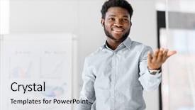  Presentation with african american business - PPT theme consisting of business education and people concept background and a light gray colored foreground